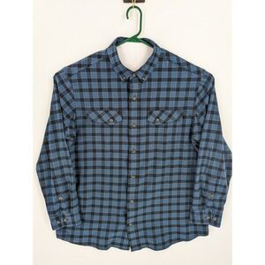 Duluth Trading Men's Standard Blue Plaid Double Pocket Flannel Shirt, XL